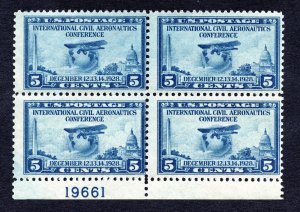 US 1928 5¢ Aeronautics Stamp #650 4 Stamp Plate Block MNH