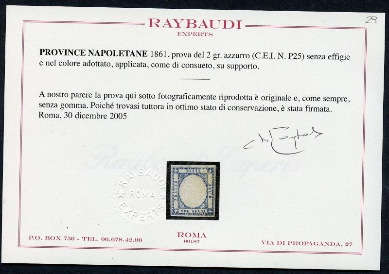 ITALY STATES NEAPOLITAN PROVINCES 2 GRANA PLATE PROOF CAT VALUE 3000 EURO W/CERT