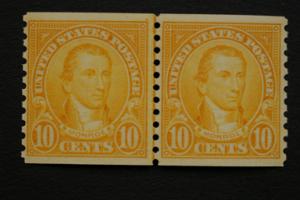 United States #603 10 Cent Monroe Coil Line Pair 1924 MNH