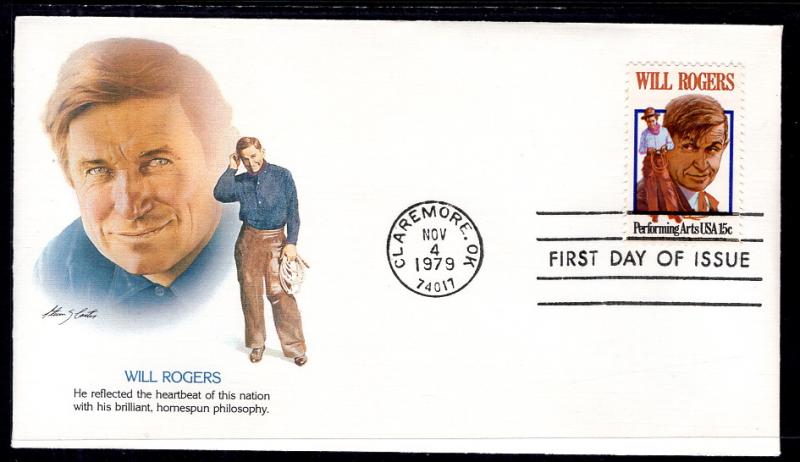 US 1801 Will Rogers Fleetwood U/A FDC