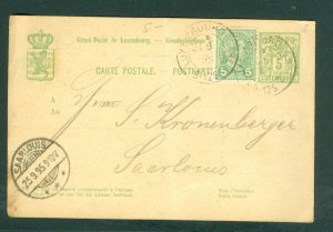 Luxembourg. 1895 Stationery. Luxembourg,Saarlouis. 5 Ct. Uprated 5 Ct.