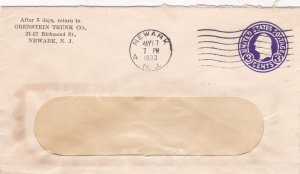 U.S. ORENSTEIN TRUNK CO, Richmond Street, Newark 1933 Pre Paid Cover Ref 47375