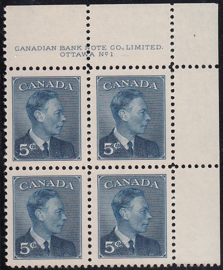 Canada 1950 MNH Sc #293 5c George VI Plate 1 UR