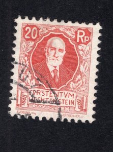 Liechtenstein 1925 20rp deep red Semi-Postal, Scott B2 used, value = $22.50