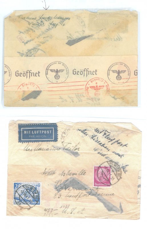 Germany 427/497 1941 Faulty censored cover sent from German-occupied Vienna to the USA via airmail with the Nazi required Sara r