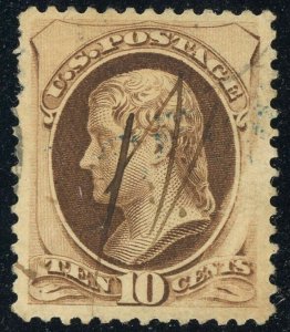 USA #161 Thomas Jefferson 10c Postage Stamp 1873 A49a Used