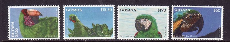 Guyana-Sc#2654-6,2659-unused NH 1/2 set-Birds-parrots-id2-1993-