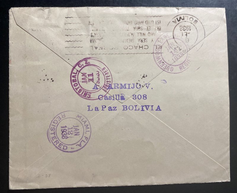 1938 Bolivia Graf Zeppelin LZ 127 Airmail Cover to Greenwood Lake NY USA