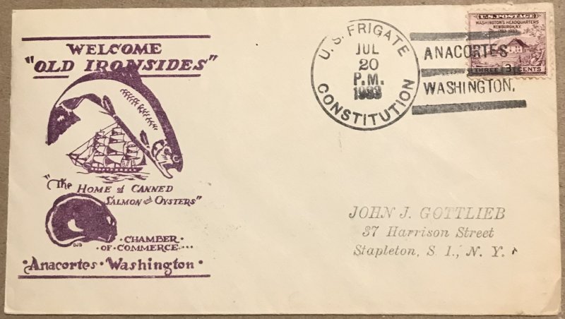 US #727 Frigate Constitution Cover Anacortes WA Welcomes “Old Ironsides 1933 L37