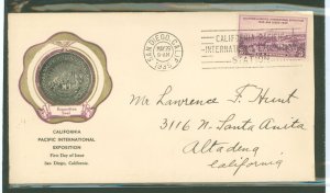 US 773 1935 3c California Pacific International Exposition on an addressed first day cover with a rice cachet.
