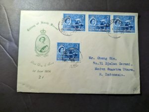 1956 North Borneo First Day Cover FDC Jesselton to Medan Sumatra Indonesia