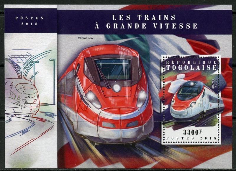 TOGO 2018   HIGH SPEED TRAINS  SOUVENIR SHEET MINT NEVER HINGED