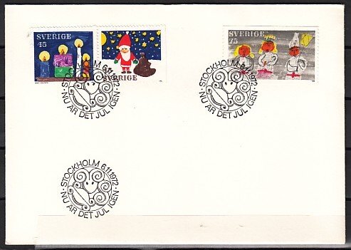 Sweden, Scott cat. 951-953. Christmas, Childrens  Art. First day cover.