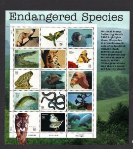 US 1996  32¢ Endangered Species Stamp Sheet #3105 MNH