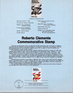 USPS SOUVENIR PAGE ROBERTO CLEMENTE BASEBALL HERO PUERTO RICO 1984