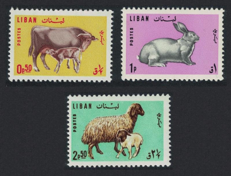 Lebanon Sheep Cow Calf Rabbit Farm Animals 3v SG#884-886