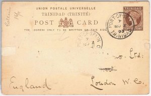 40130 - TRINIDAD - POSTAL STATIONERY CARD: Higgings & Gage # 4 to ENGLAND 1893