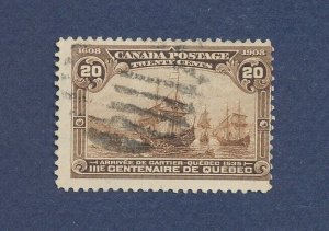 CANADA - Scott 103 - used - 20 cent Yellow-Brown - Ship, Cartier- 1908