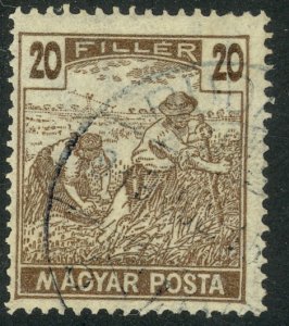 HUNGARY 1919-20 20f MAGYAR POSTA Inscribed Harvester Issue Sc 181 VFU