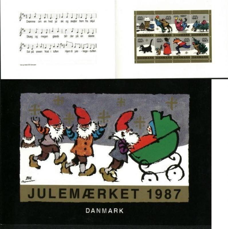 Denmark. Christmas Seals 1987. Souvenir Folder. Santa,Cat,Skating