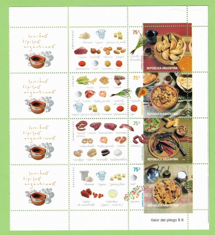 Argentina Sc 2244a-d MNH Strips with Labels of 2003 - Culinary, cusines 