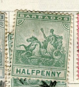 BARBADOS; 1892 early classic QV issue fine used 1/2d. value