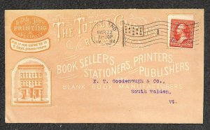 USA #279B STAMP THE TUTTLE CO BOOK SELLERS RUTLAND VERMONT ADVERT COVER 1902