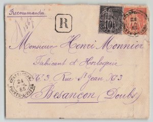 Guadeloupe 1885 10c+40c Dubois Registered Cover Pointe a Pitre Besancon France