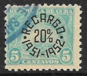 CUBA 1951 5c RECARGO 20% REVENUE GP111 Used