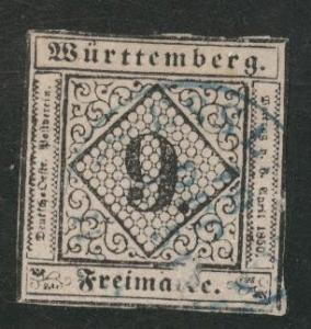 Wurttemberg Scott 5 nice 1851 stamp with Blue Esslingen c...