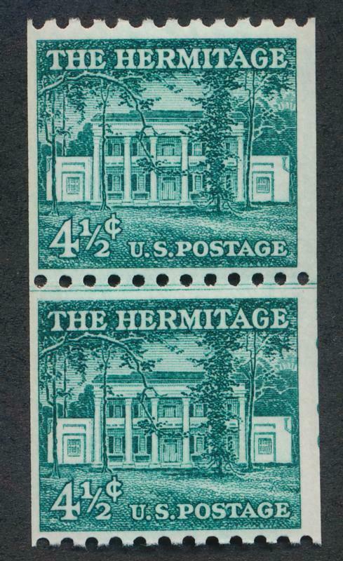 UNITED STATES 1059 MINT NH, F-VF, 4 1/2c HERMITAGE COIL LINE PAIR