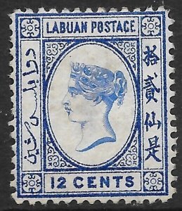 LABUAN SG45 1892 12c BRIGHT BLUE MTD MINT