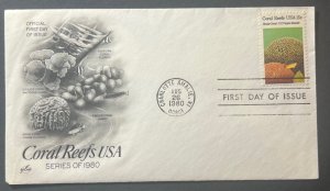 CORAL REEFS AUG 26 1980 CHARLOTTE AMALIE VI ARTCRAFT FIRST DAY COVER (FDC)