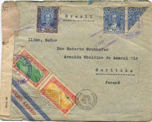 1941 Guatemala airmail cover to Brazil censored in Bermuda  with 58c franking