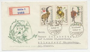 Registered cover Czechoslovakia 1963 Red deer - Stag - Capricorn