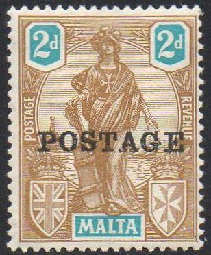 Malta 1926 2d bistre-brown and turquoise MH