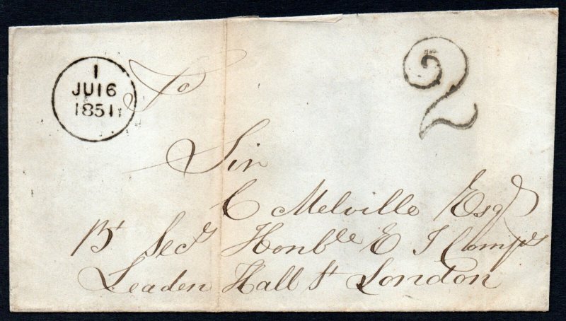 1851 Entire with very fine hand-struck fancy 2 of Dublin in grey-black