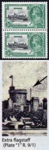 Malta SG210a 1935 Silver Jubilee 1/2d Pair with Extra Flagstaff M/M