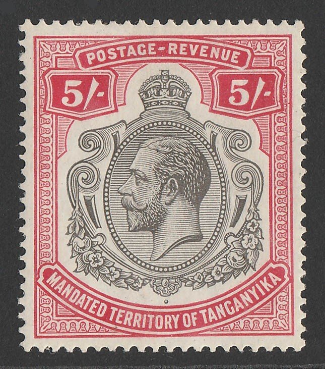 TANGANYIKA 1927 KGV 5/- black & carmine-red.