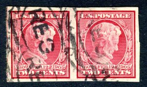 US 1909. Lincoln Centenary issue. Imperf pair x 2c carmine. Used. Sc#368.