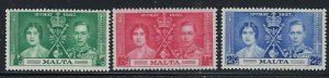 Malta 188-90 MNH 1937 KGVI Coronation (fe3576)
