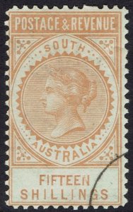 SOUTH AUSTRALIA 1886 QV POSTAGE AND REVENUE 15/- PERF 10 CTO WITH GUM