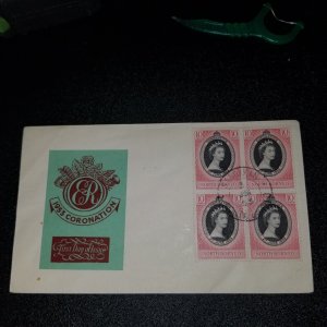 1953 North Borneo First Day Cover QE II Queen Elizabeth coronation Block 4 FDC