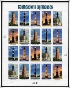 SC#3787-91 37¢ Southeastern Lighthouses Sheet w/Error Stamp 