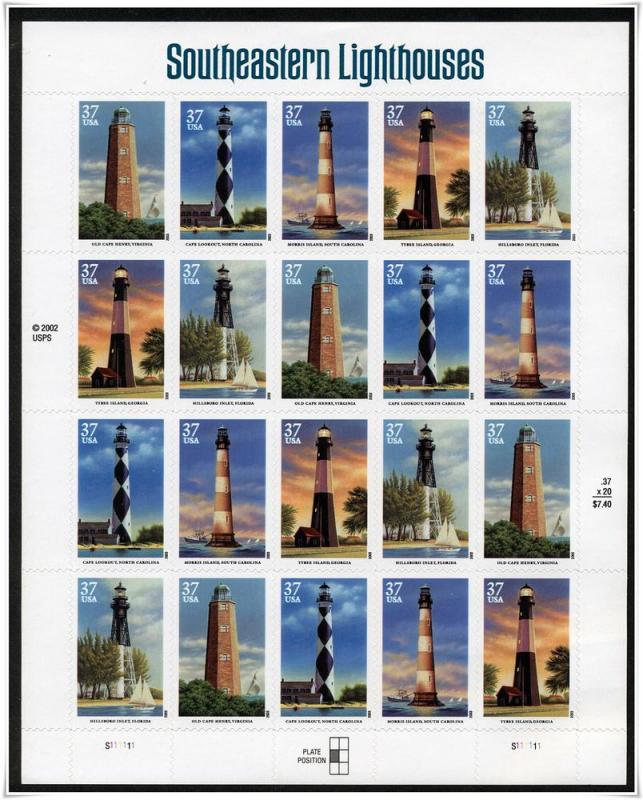 SC#3787-91 37¢ Southeastern Lighthouses Sheet w/Error Stamp 