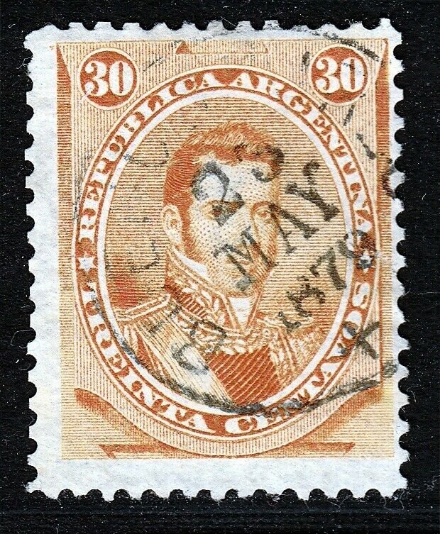 Argentina 1873 30c Orange Used. Scott 24