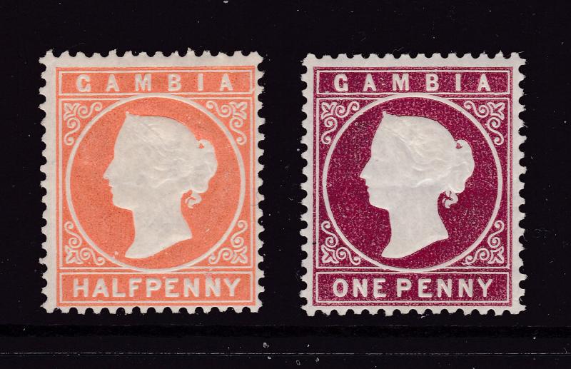 Gambia x 2 low value MH QV embossed heads