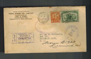 1944 Toronto Canada Registered Duty Free Cover to USA