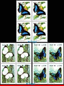 2048-50 BRAZIL 1986 BUTTERFLY, INSECTS, BUTTERFLIES, RHM C-1512-14, BLOCKS MNH