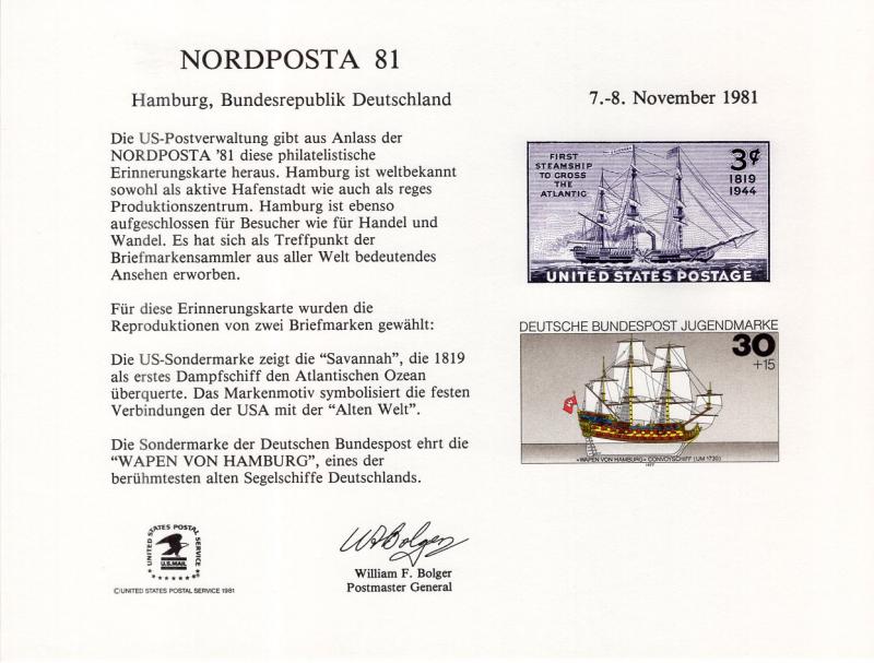 US SC74 Nordposta Souvenir Card Mint